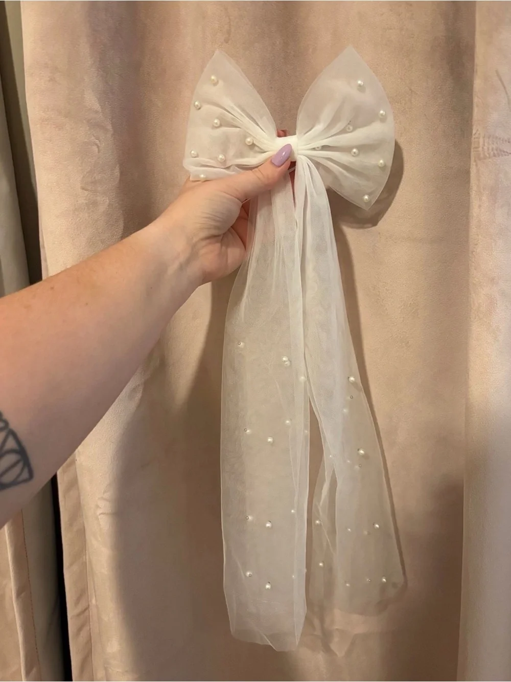 Sheer Bow Hair Clip with Pearls